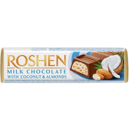 Roshen Coconut & Almonds 38g - mléčná čokoláda s kokosem a mandlemi