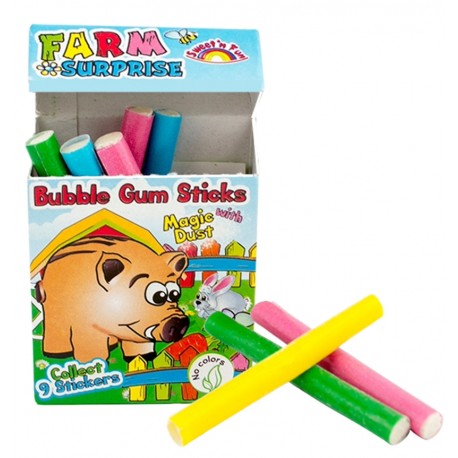 Farm Surprise Bubble Gum Sticks 28g - ovocné žvýkačkové tyčinky s magickým efektem a samolepkou