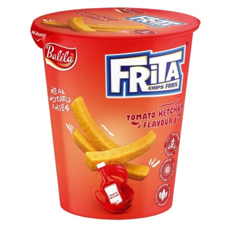 Frita Chips Fries Tomato Ketchup 40g – křupavé bramborové hranolky s příchutí rajčatového kečupu