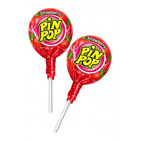 Pin Pop Strawberry 17g - jahodové lízátko se žvýkačkou